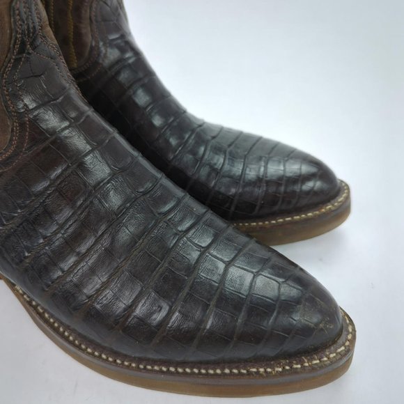 [SOLD] RARE LUCCHESE CLASSICS x KEMOSABE Sz 9 ALLIGATOR BELLY BOOTS Brown - Picture 2 of 9